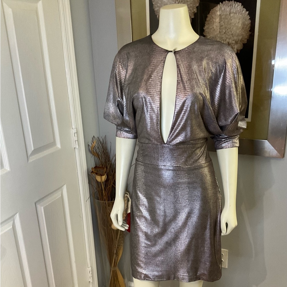 BEBE Metallic Dress with cut-out front